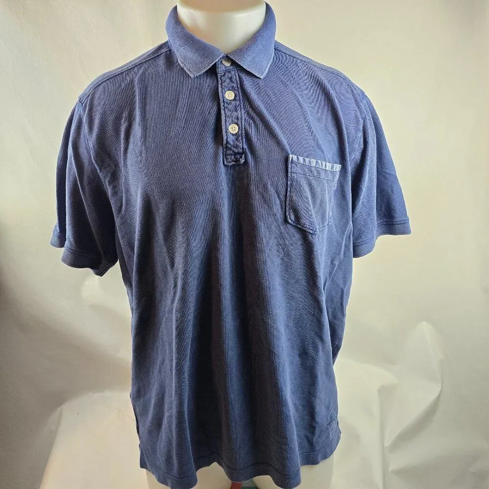 Tommy Bahama Polo Shirt Mens Large Blue Cotton Pocket Casual Solid Preppy Fading - Picture 1 of 9